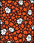 Spooky White Ghosts Orange Leafy Background Rug