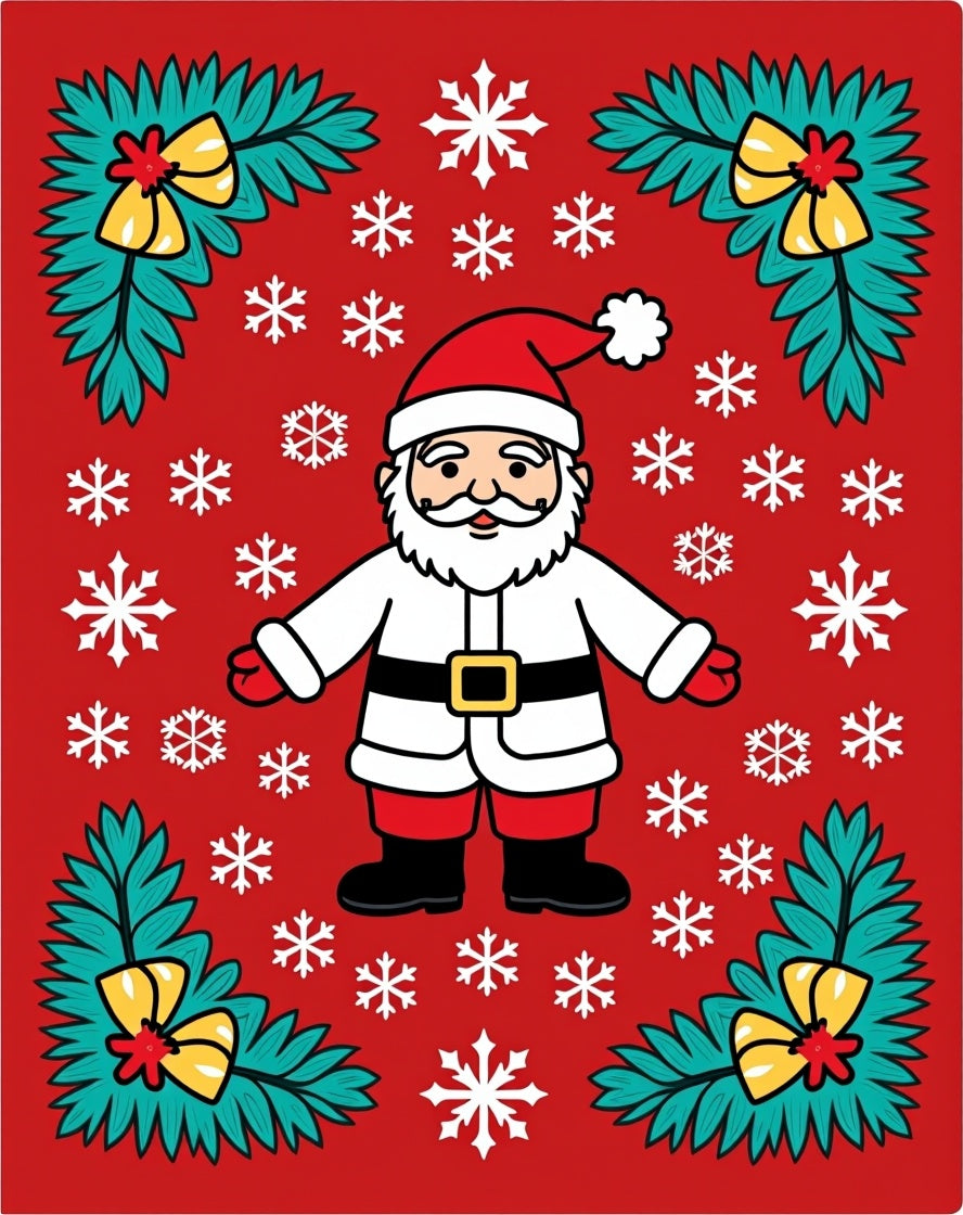 Merry Santa Claus Red White Snowflakes Rug