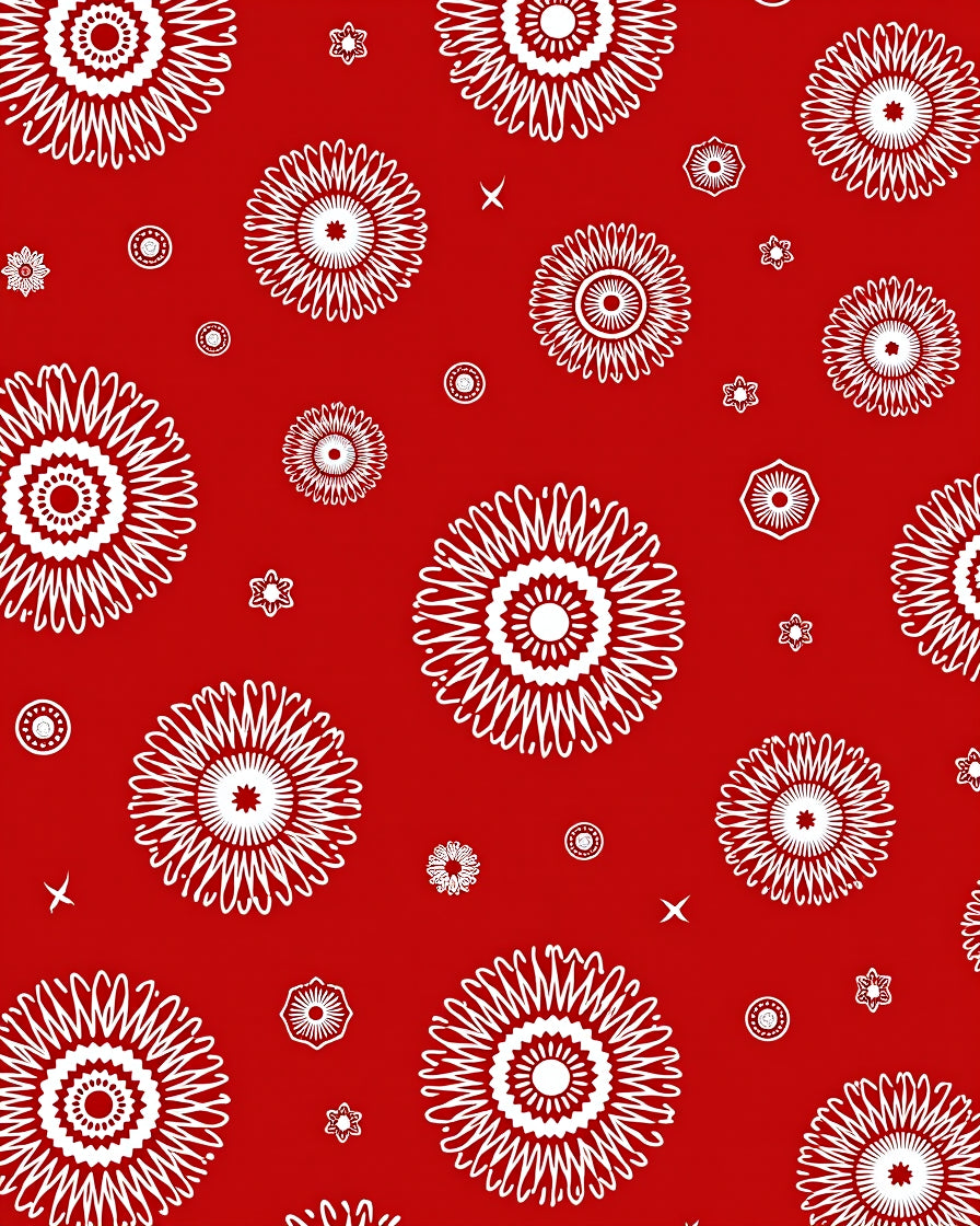 Crimson White Floral Burst Collage Rug