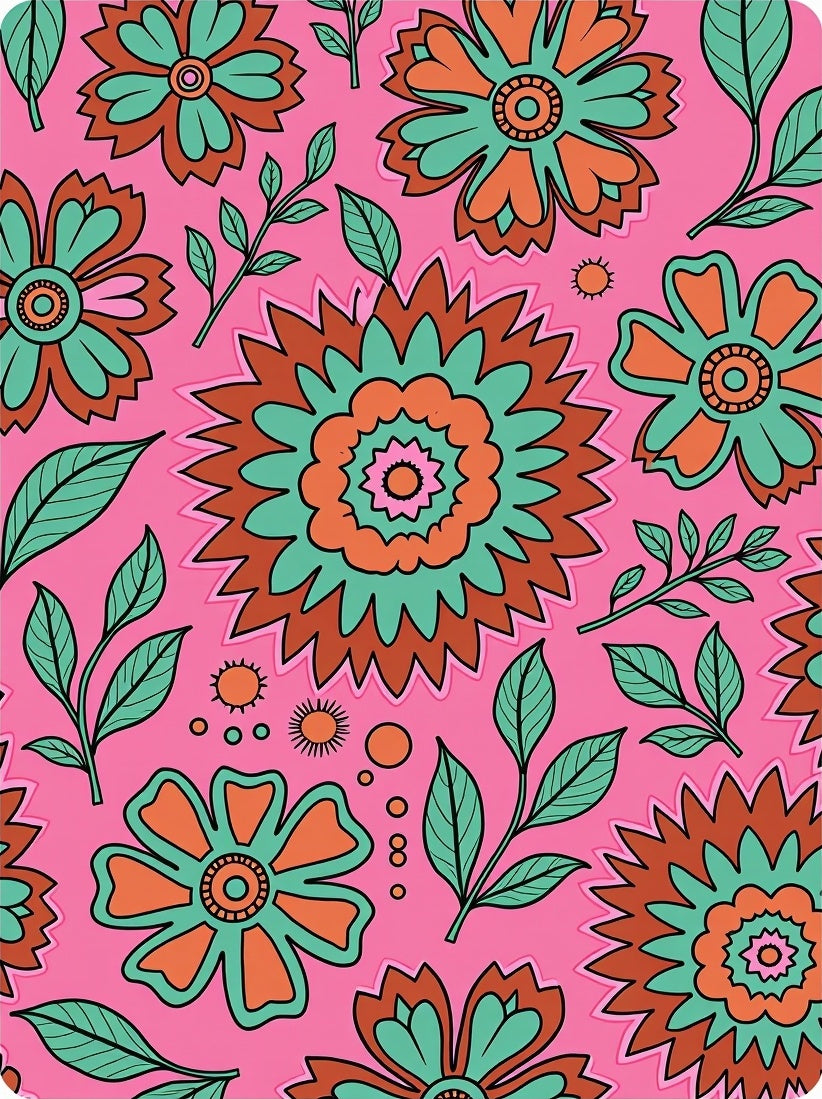Whimsical Pink Floral Sunburst Rug