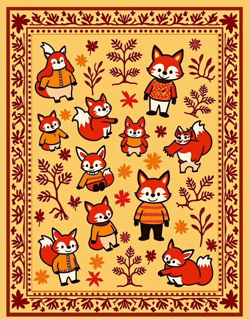 Whimsical Orange Fox Forest Woodland Rug