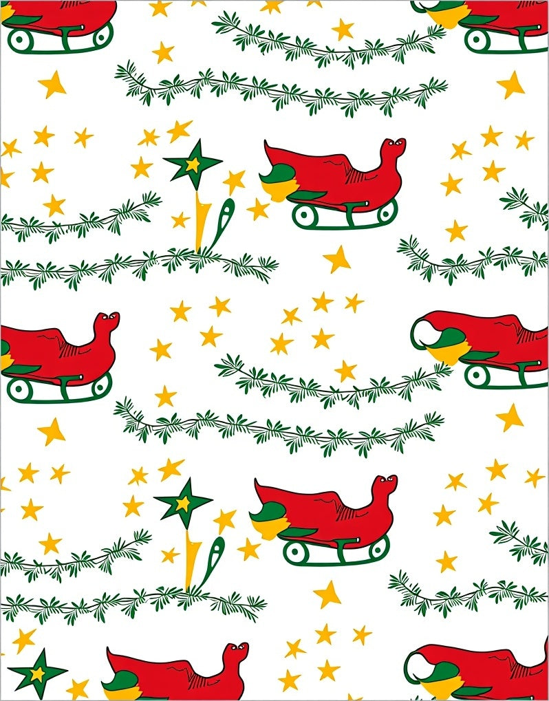 Red Sleighs Yellow Stars Garland Rug