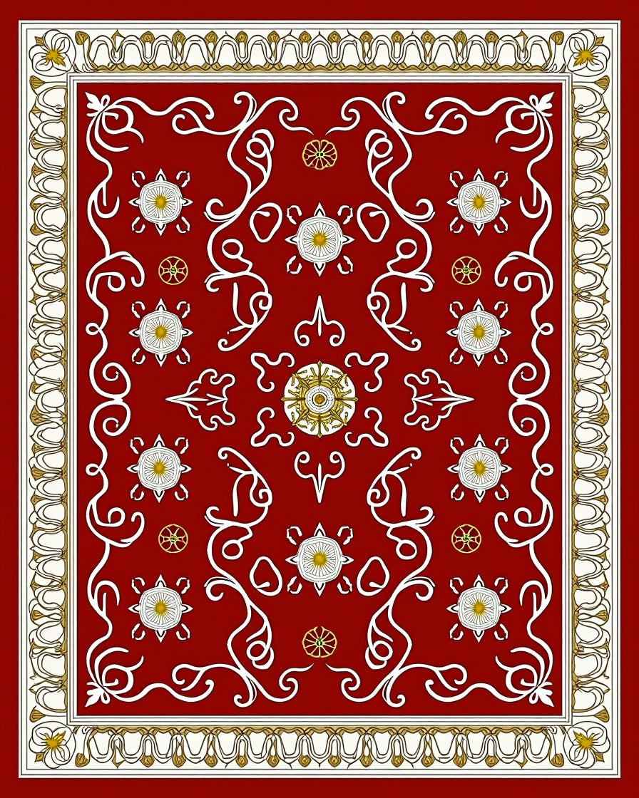 Crimson Red Floral Medallion Ornamental Rug