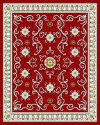 Crimson Red Floral Medallion Ornamental Rug