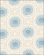 Pale Blue Floral Medallion Cream Background Rug