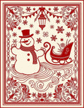 Crimson Snowman Sleigh Winter Scene Rug
