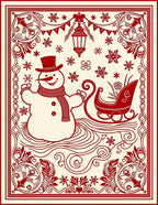Crimson Snowman Sleigh Winter Scene Rug