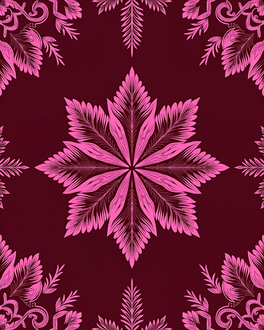 Bright Pink Floral Medallion Burgundy Rug