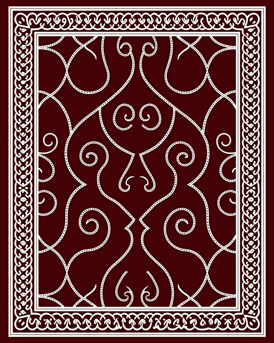 Deep Burgundy Ornate Scrollwork Medallion Rug