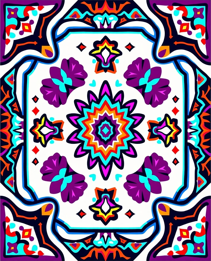 Vibrant Purple Teal Starburst Mandala Rug