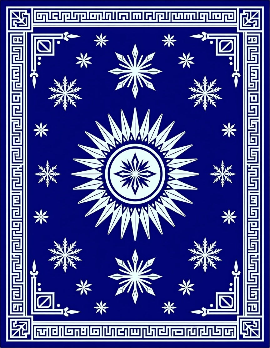 Cobalt Blue Sun Snowflake Medallion Rug