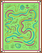 Whimsical Green Maze with Vibrant Swirls Rug