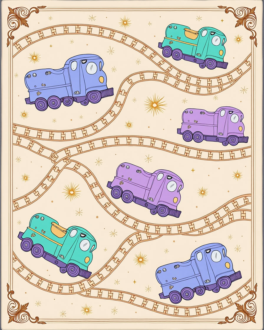 Whimsical Trains Pastel Color Palette Rug