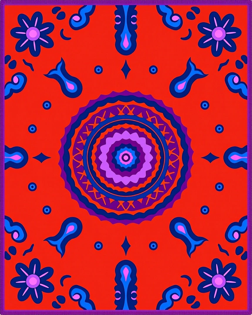 Vibrant Red Floral Medallion Rug