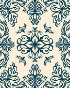 Deep Teal Floral Bird Medallion Rug