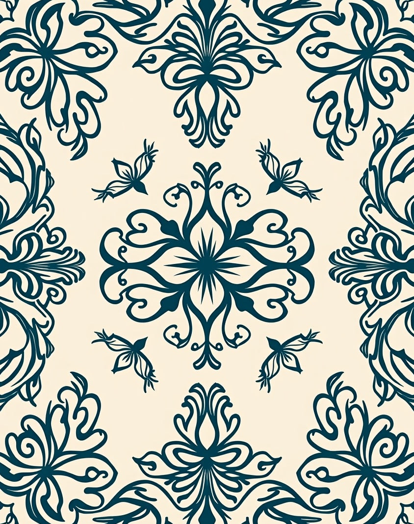 Deep Teal Floral Bird Medallion Rug