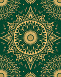 Gold Mandala Nature Inspired Dark Green Rug
