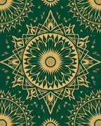 Gold Mandala Nature Inspired Dark Green Rug