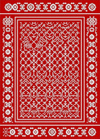Bold Red White Geometric Medallion Rug