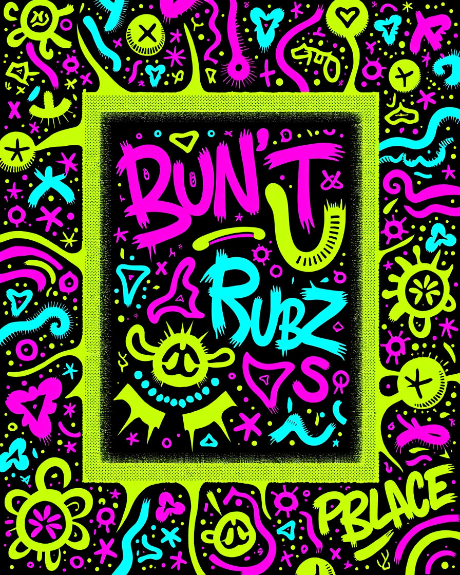 Vibrant Neon Abstract Graffiti Character Rug