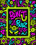 Vibrant Neon Abstract Graffiti Character Rug