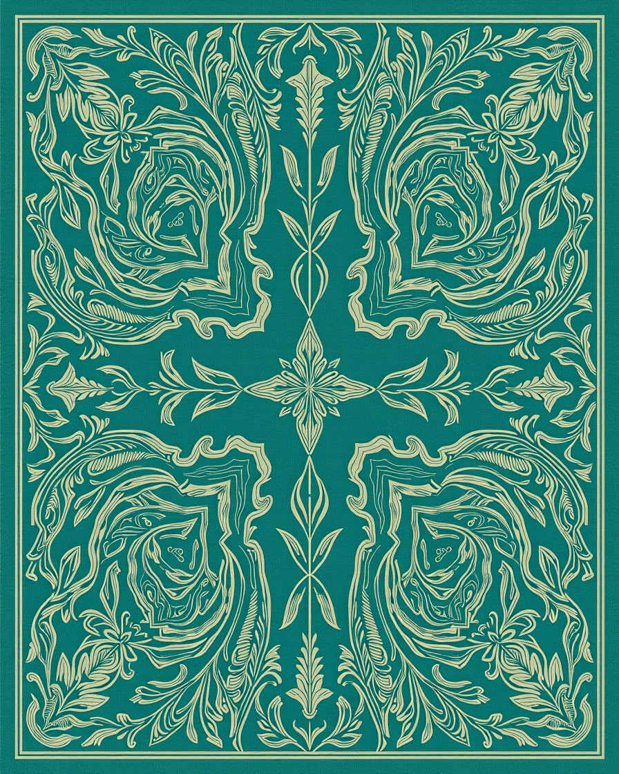Teal Vintage Botanical Scroll Rug