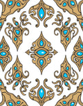 Ornate Gold Blue Jewel Mandala Rug