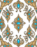 Ornate Gold Blue Jewel Mandala Rug