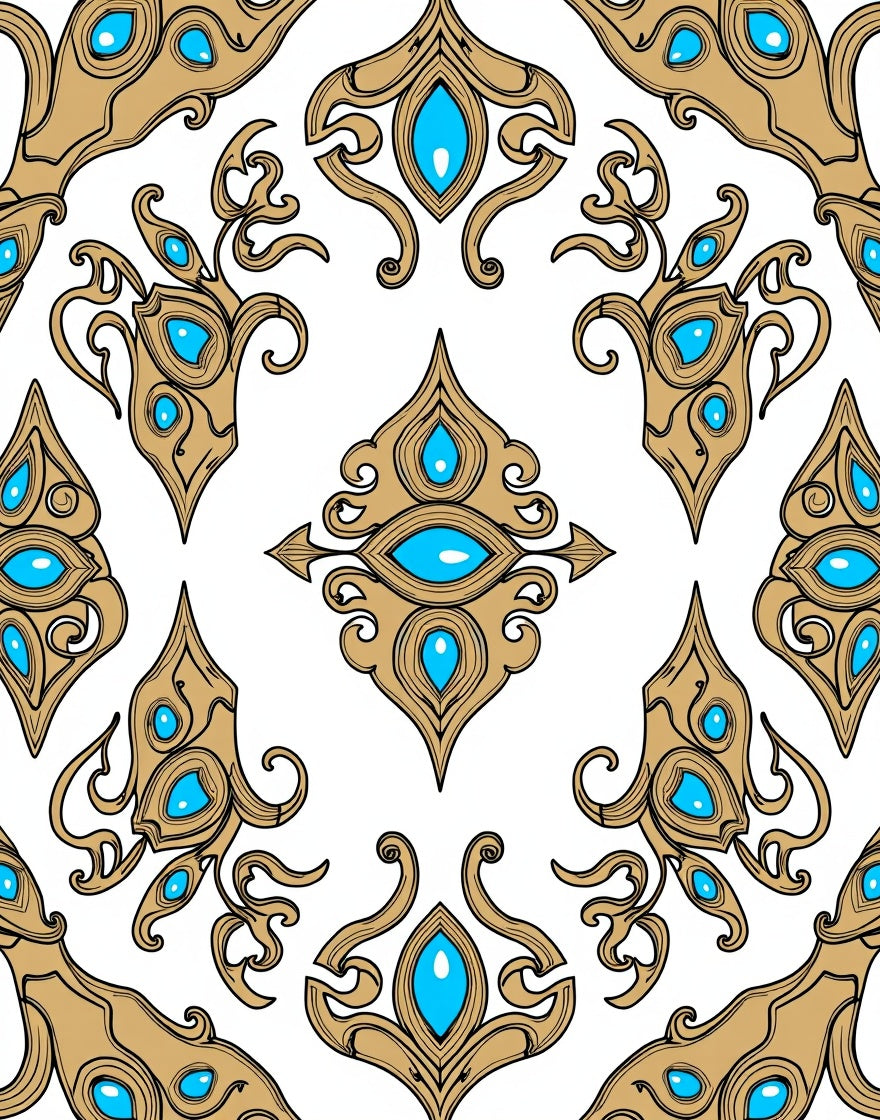 Ornate Gold Blue Jewel Mandala Rug