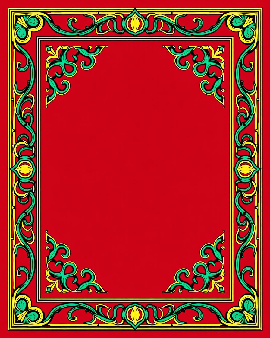 Bold Red Emerald Swirl Frame Rug