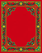 Bold Red Emerald Swirl Frame Rug