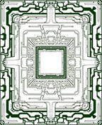 Dark Green Futuristic Circuit Board Rug