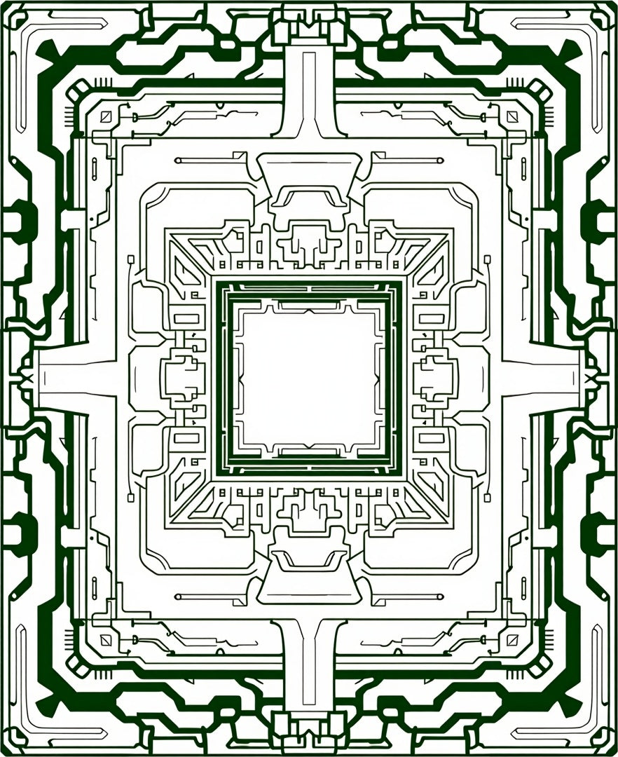 Dark Green Futuristic Circuit Board Rug