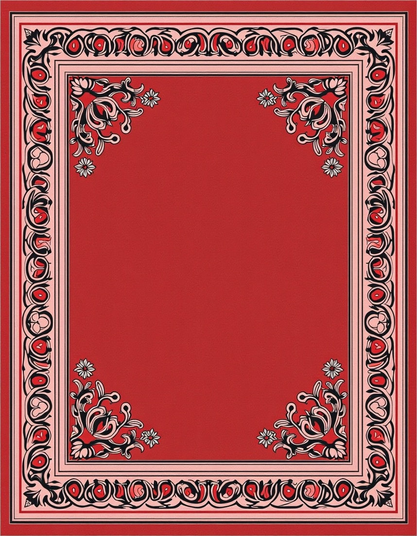 Crimson Floral Scroll Border Rug