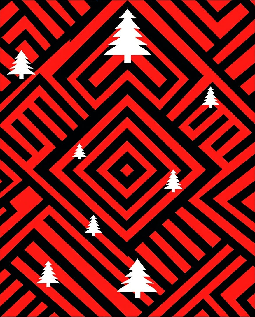 Crimson Maze White Pine Trees Rug