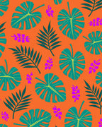 Tropical Orange Teal Purple Leaves Rug
