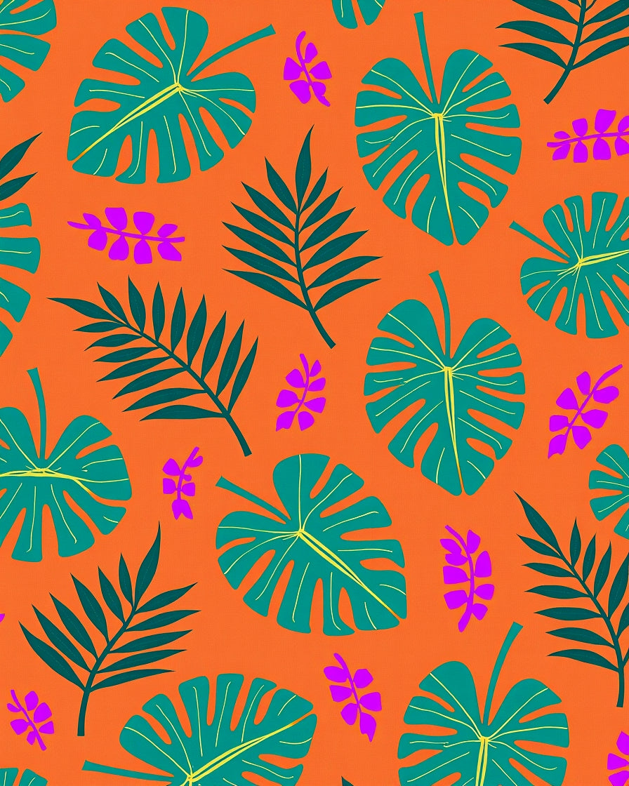 Tropical Orange Teal Purple Leaves Rug