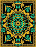 Black Teal Gold Mandala Bloom Rug
