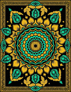 Black Teal Gold Mandala Bloom Rug