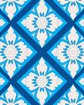 Bold Blue White Floral Diamond Rug