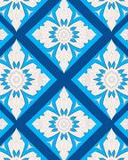 Bold Blue White Floral Diamond Rug
