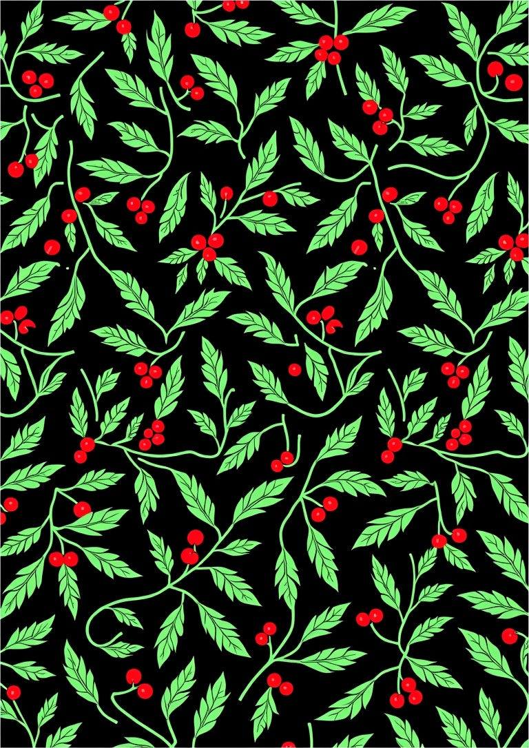 Black Red Green Holly Sprig Rug