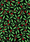 Black Red Green Holly Sprig Rug
