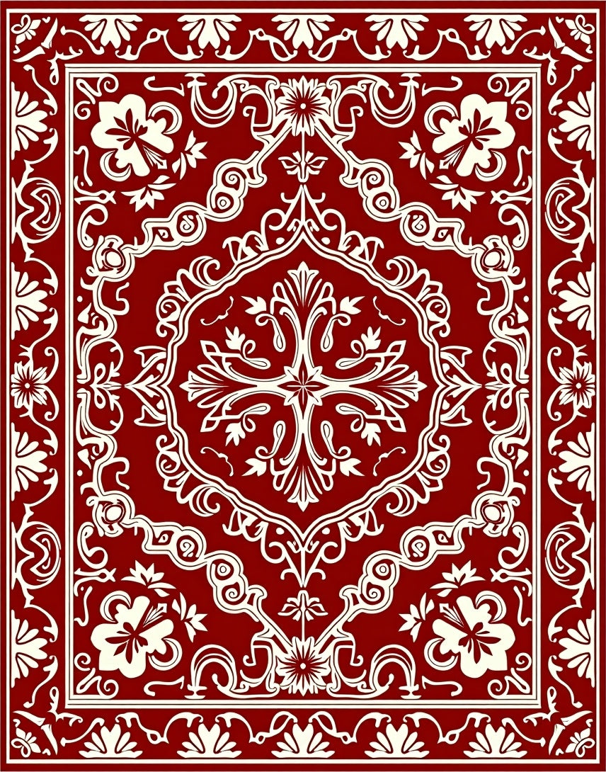 Rich Red Floral Medallion Ornament Rug