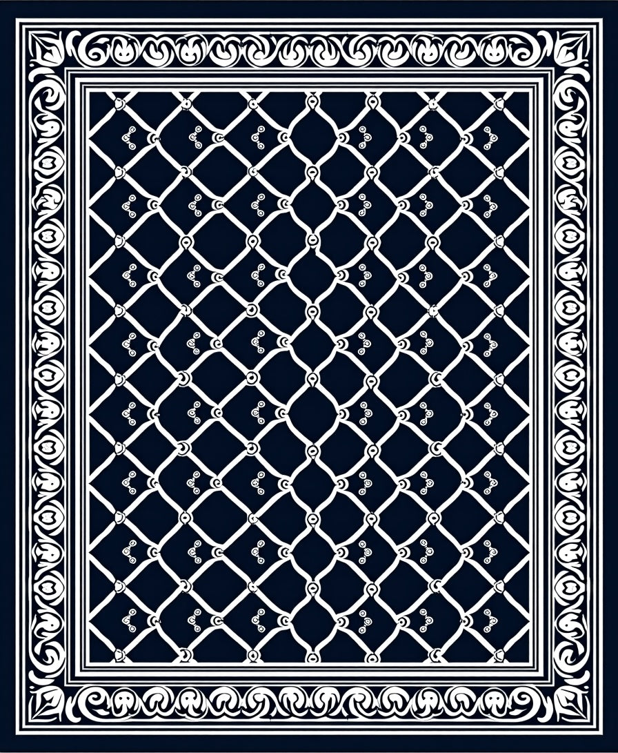 Deep Navy Lattice Border Rug