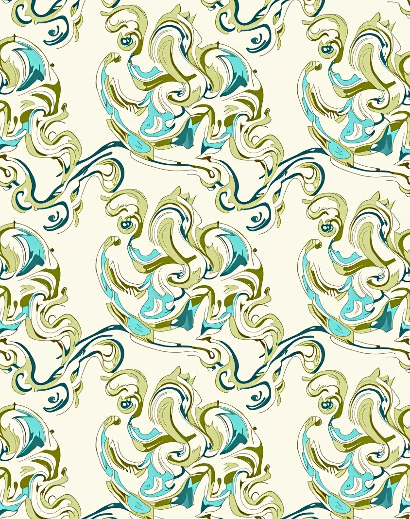 Organic Flowing Swirls Blue Green Rug