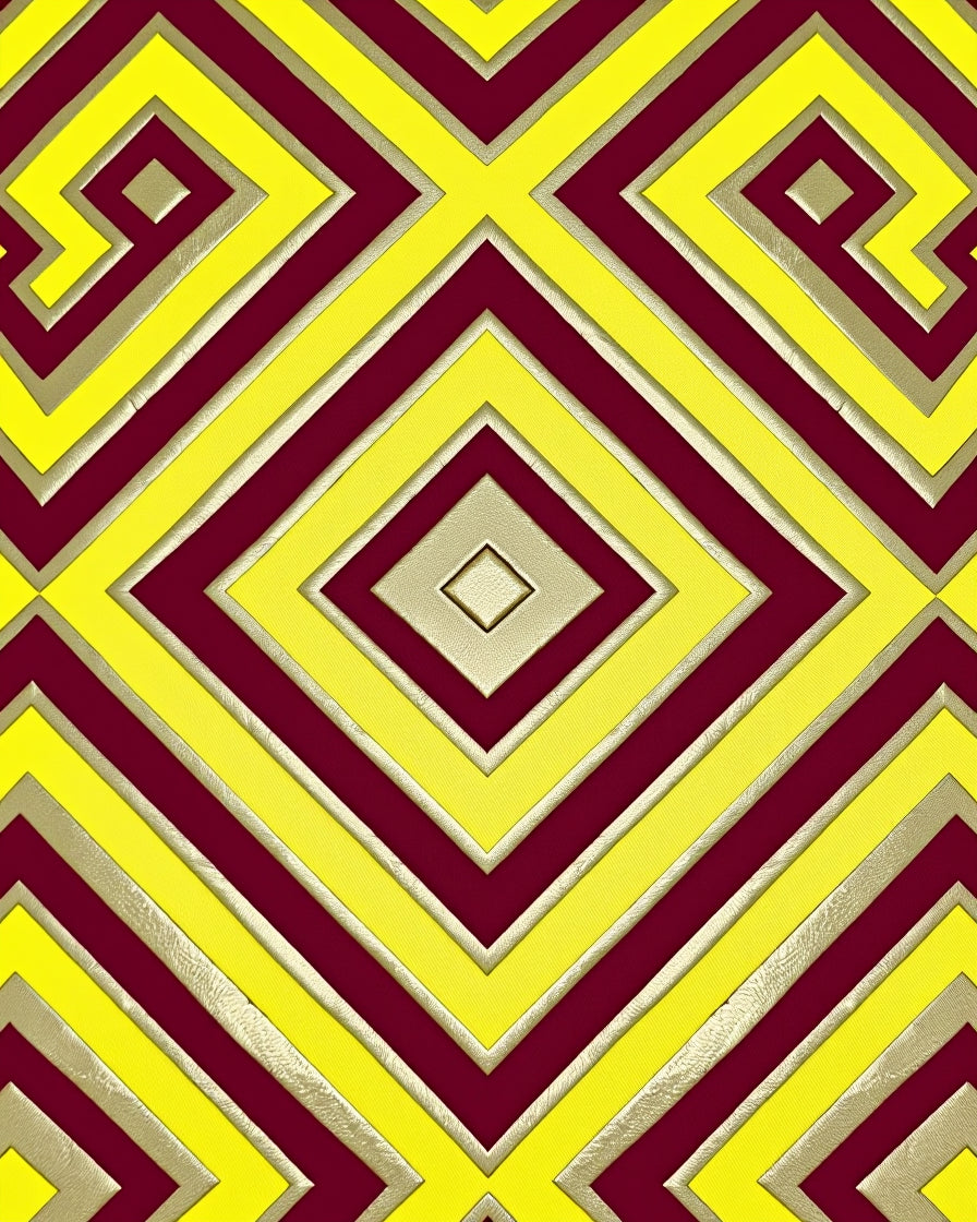 Golden Yellow Burgundy Geometric Diamonds Rug