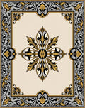 Ornate Gold Black Floral Border Tapestry Rug