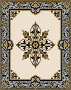 Ornate Gold Black Floral Border Tapestry Rug