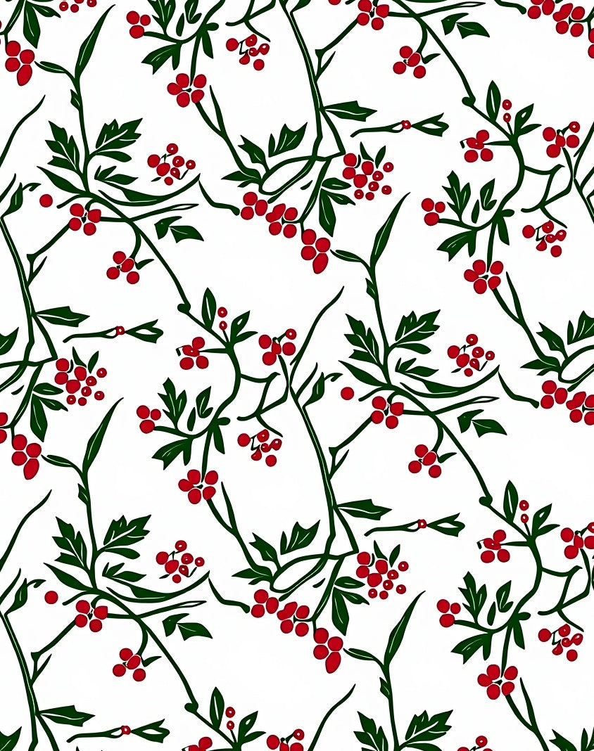 Red Berry Vine Whimsical Floral Rug